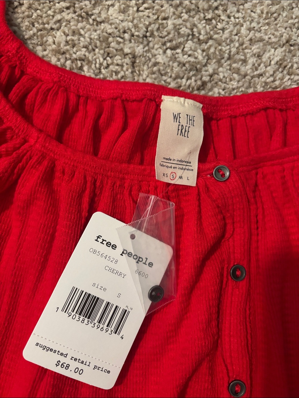 Free People Red Ruffle-Trim Button Front Top - Picture 2 of 2